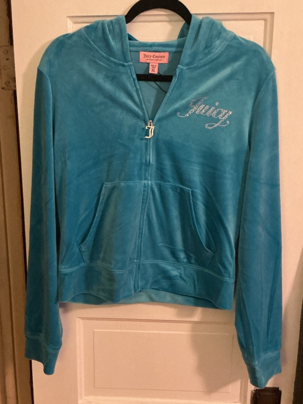 NWT Juicy Couture Turquoise Velour Rhinestone Zip Hoodie
